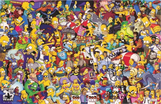 Matt Groening Signed and Hand Drawn Bart Simpson Character on 11x17 Simpson 25 Year Anniversary Poster Photo (JSA)